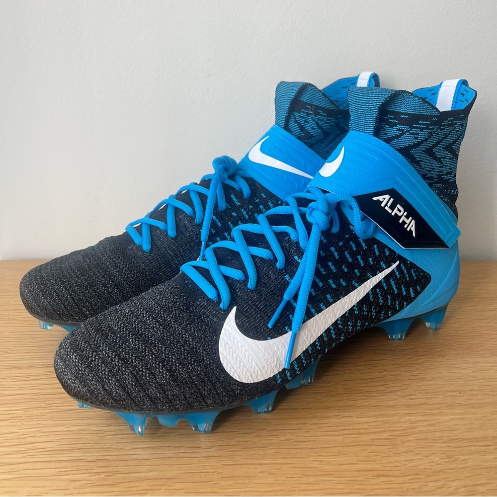 $200 Nike Alpha Menace Elite 2 Flyknit Football Cleats Mens 12.5 Blue BV2077-001